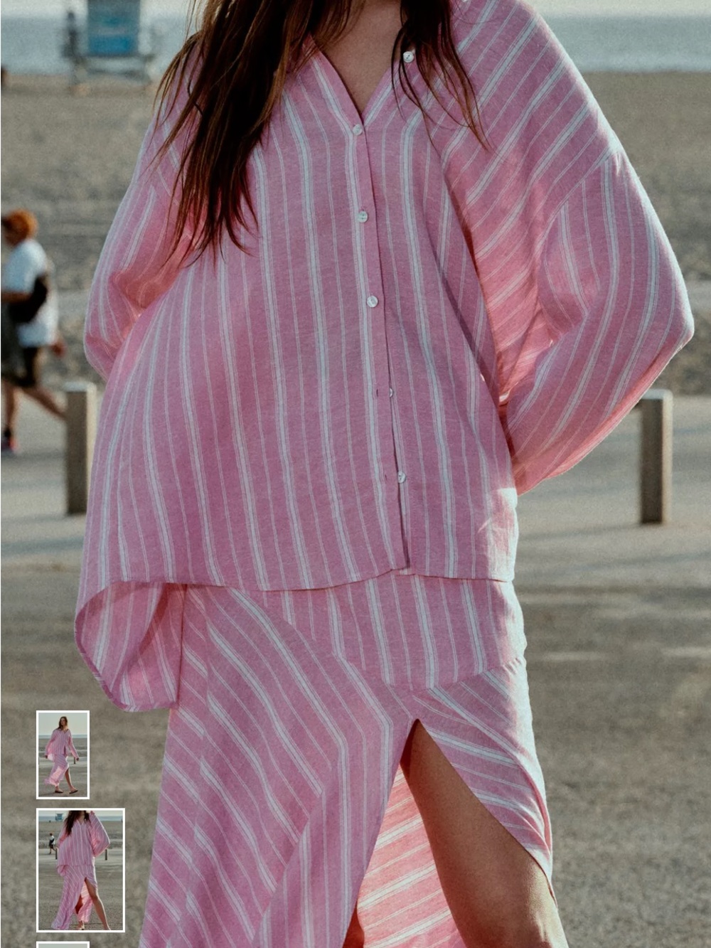Zara Pink White Striped Button-Down Linen Shirt Relaxed Fit Small NWT - Picture 10 of 16